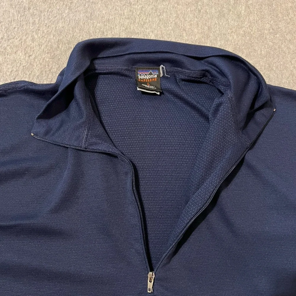 Vtg Patagonia Shirt Men Large Blue Capilene Base Layer Midweght 1/4 Zip Gorp 90s
